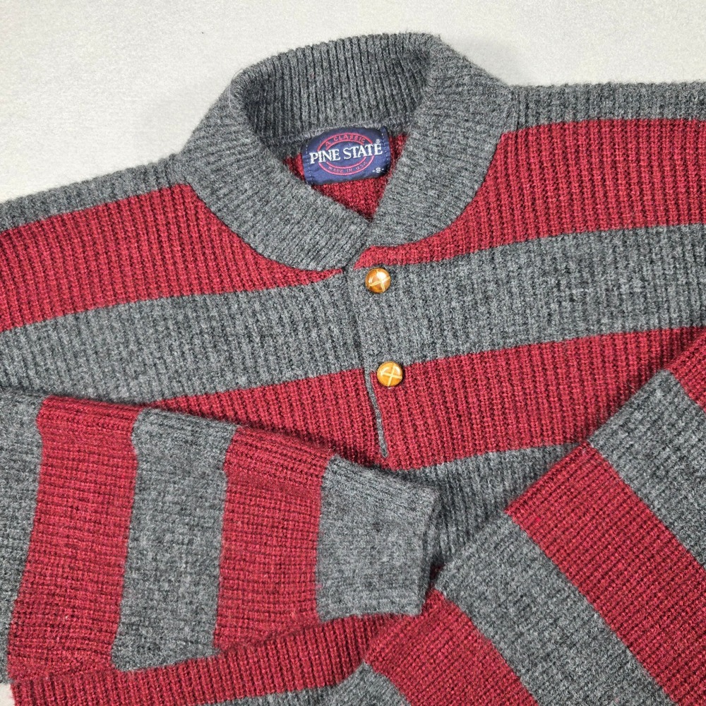 Pine State Mens Small Gray Red‎ Sweater Henley Striped Vintage Made in USA